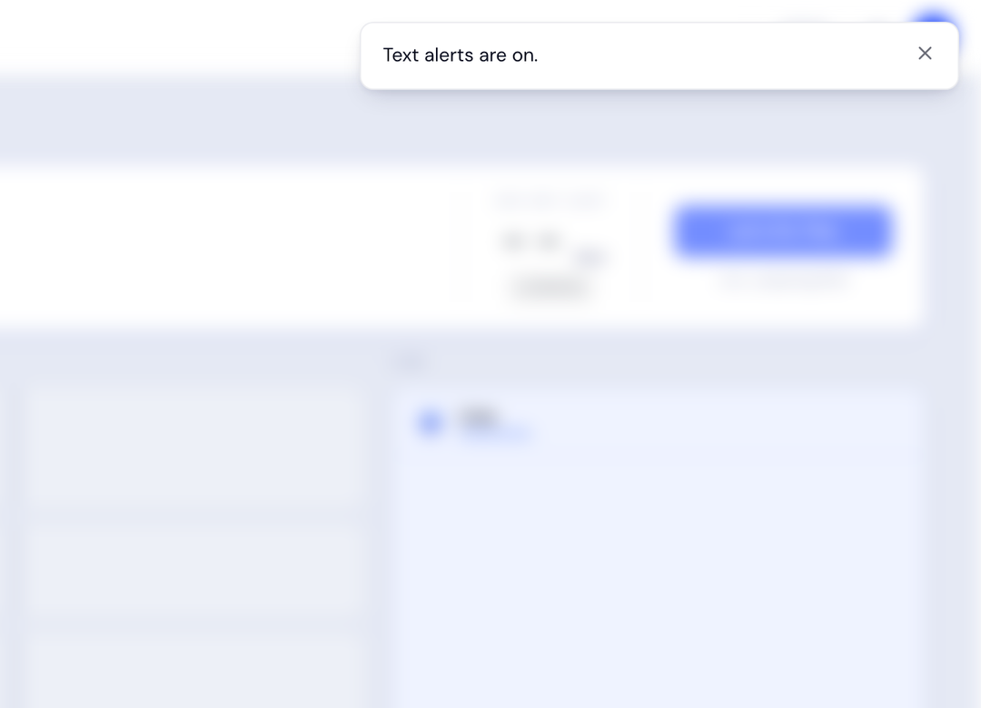 hiLina Brief with account data blurred and the notice 'Text alerts are on.'